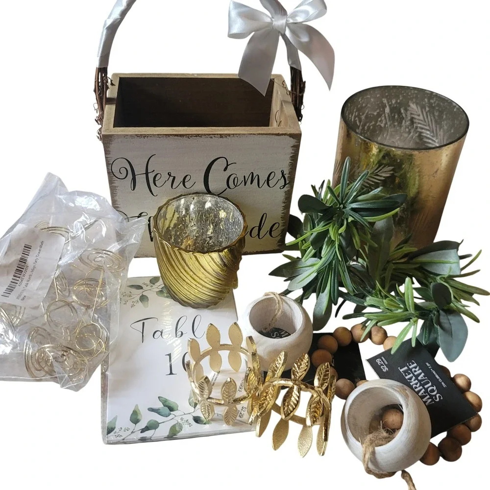 Rustic Shabby Chic Wedding Decor Bundle Flower Girl Basket Table Numbers